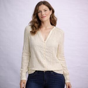 Massimo Dutti Textured Ivory Button Front Blouse EU 40 - US 8